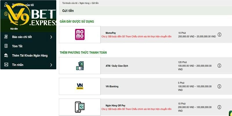 Thực hiện nạp tiền V9bet
